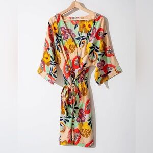 Noonday Collection Vibrant Floral Papaya Robe w/ pockets